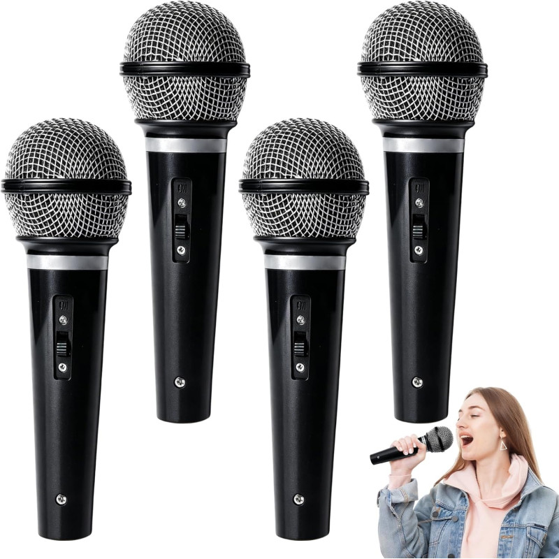 Ensemble de 4 Faux Microphones: Modèle réduit de Faux Microphone, Microphone de Simulation, Accessoire de scène Amusant et idéal