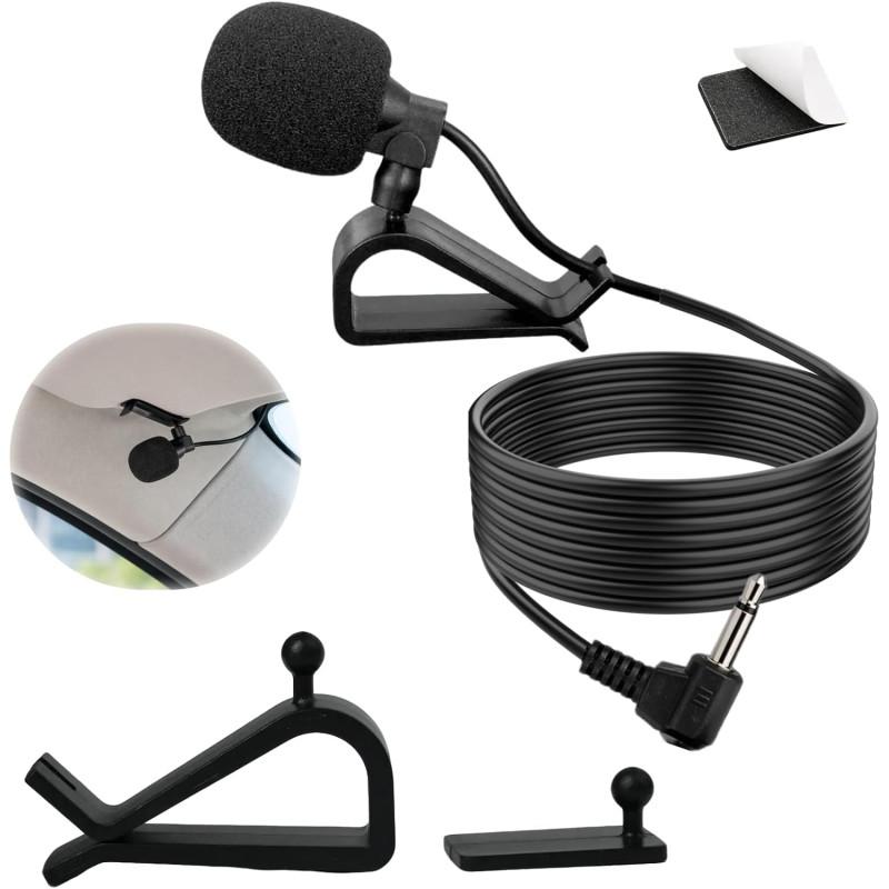 Microphone externe 3,5 mm pour voiture - micro cravate compatible avec autoradio bleutooth jvc, kenwood, sony, alpine - câble de