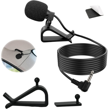 Microphone externe 3,5 mm pour voiture - micro cravate compatible avec autoradio bleutooth jvc, kenwood, sony, alpine - câble de