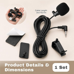 Microphone externe 3,5 mm pour voiture - micro cravate compatible avec autoradio bleutooth jvc, kenwood, sony, alpine - câble de