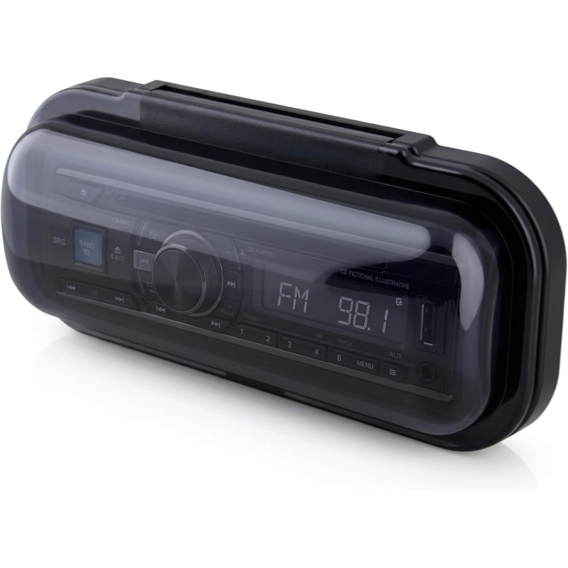 Pyle Cache Autoradio Bateau Étanche – Protection Autoradio Marin Fumé Waterproof Anti UV avec Porte Relevable, Boîtier Radio Mar
