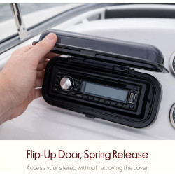 Pyle Cache Autoradio Bateau Étanche – Protection Autoradio Marin Fumé Waterproof Anti UV avec Porte Relevable, Boîtier Radio Mar