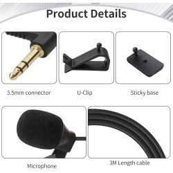 Microphone de voiture 3,5 mm, micro externe pour bleutooth stéréo dvd radio, micro de rechange avec autocollant de fixation, pin
