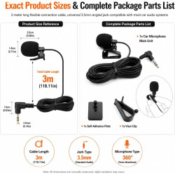 Microphone Filaire pour Autoradio 3,5 mm, Micro Cravate, Comprend des Autocollants Et Une Pince en Forme De U. Externe Mic pour 