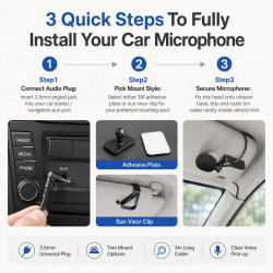 Microphone Filaire pour Autoradio 3,5 mm, Micro Cravate, Comprend des Autocollants Et Une Pince en Forme De U. Externe Mic pour 