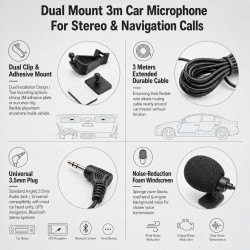 Microphone Filaire pour Autoradio 3,5 mm, Micro Cravate, Comprend des Autocollants Et Une Pince en Forme De U. Externe Mic pour 