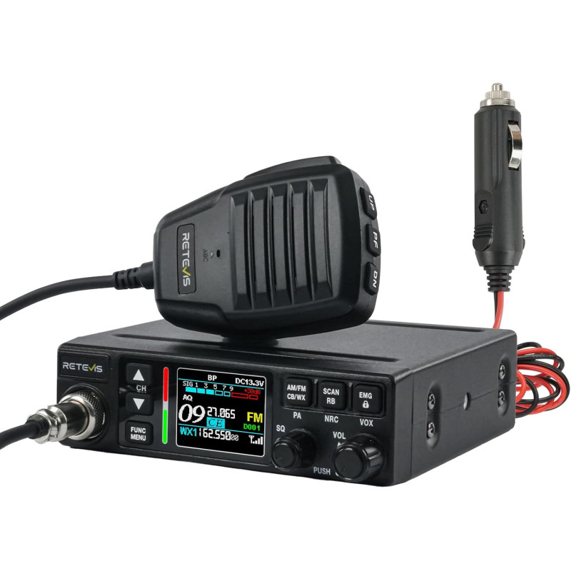 Retevis MB63B Radio Portable CB avec NRC, TFT écran Couleur CB Radio, 12/24V, AM/FM, CTCSS/DCS, Gain RF/MIC, EMG CH9/19, 40-Cana