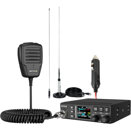 Retevis MB63B CB Radio avec Antenne, NRC Réduit Le Bruit CB Portable, écran Couleur TFT 1,77 Pouce, AM/FM, 12/24 V, Gain RF/MIC,