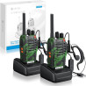 eSynic 2PCS Talkie Walkie Portable Rechargeable avec Écouteurs 16 Canaux PMR446 sans Licence Alerte Batterie Faible Batterie Rec