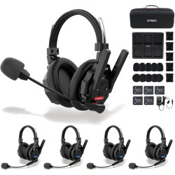 SYNCO XTALK XMax5 Wireless Intercom Casque System, 2.4G Full-Duplex Hands-Free Kommunikation 500m 24h Batterie Noise-Cancelling 