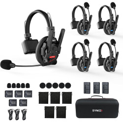 SYNCO Xtalk XPRO5 Casque Intercom Full Duplex Système, 2.4G Casque Communication sans Fil Intercom Système pour Equipe d'Annulat