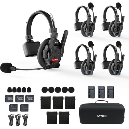 SYNCO Xtalk XPRO5 Casque Intercom Full Duplex Système, 2.4G Casque Communication sans Fil Intercom Système pour Equipe d'Annulat