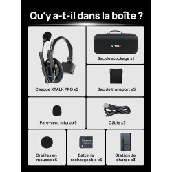 SYNCO Xtalk XPRO5 Casque Intercom Full Duplex Système, 2.4G Casque Communication sans Fil Intercom Système pour Equipe d'Annulat