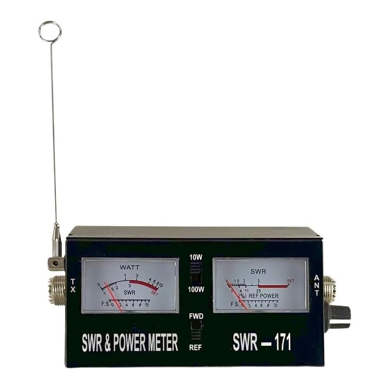 SWR-171 TOS-mètre et Wattmètre Analogique 1.5-150 MHz – Mesure SWR et Puissance 10W/100W, Connecteurs SO-239 (PL), Idéal CB et R