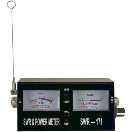 SWR-171 TOS-mètre et Wattmètre Analogique 1.5-150 MHz – Mesure SWR et Puissance 10W/100W, Connecteurs SO-239 (PL), Idéal CB et R