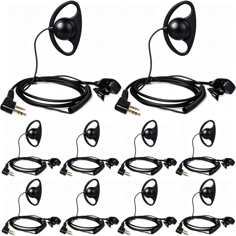HYS Oreillette en Forme de D avec Bouton Micro PTT Compatible avec Retevis Kenwood Baofeng UV-5R UV-82 BF-888S Wouxun Talkie-wal