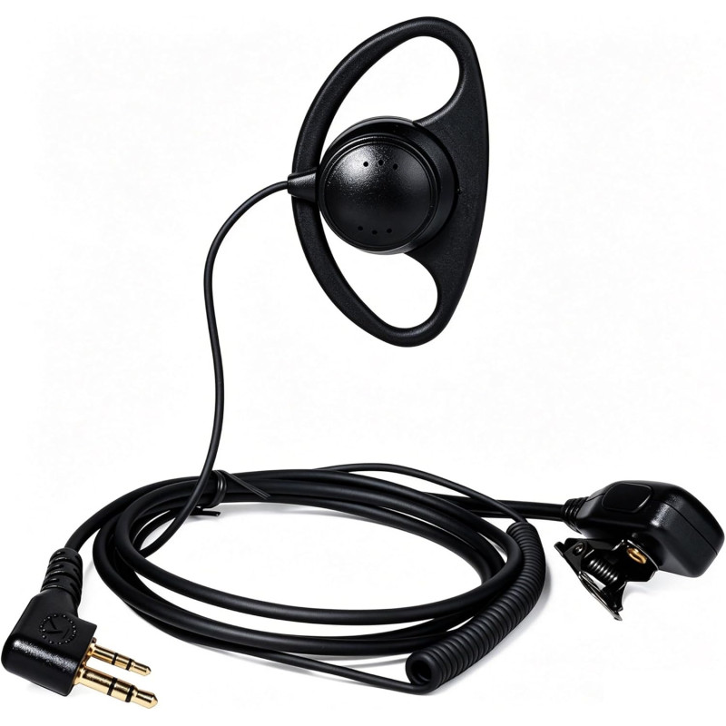 HYS Oreillette en Forme de D avec Bouton Micro PTT Compatible avec Retevis Kenwood Baofeng UV-5R UV-82 BF-888S Wouxun Talkie-wal