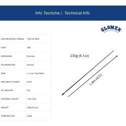 Glomex – antenne vhf marina 6 db 1,4 m noir edition, modèle sgv140bk (ibiza) – haute performance, design noir, pour yachts et ba