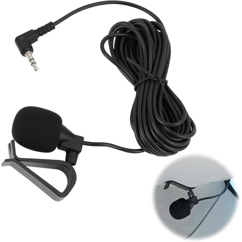 Microphone externe pour autoradio 3,5 mm compatible avec sony kenwood alpine jvc et pioneer, câble de 3 m, fiche coudée 3,5 mm, 