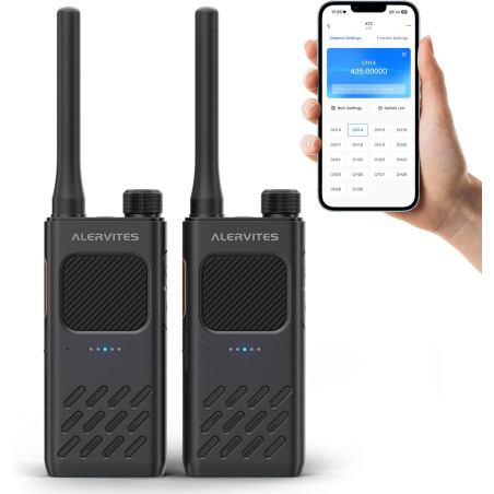 AT2 Talkie-Walkie UHF avec Messagerie Hors-Ligne (Texte & Image), Programmation App sans Fil, Double PTT, 30 Canaux, Batterie 22