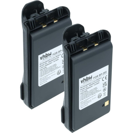 vhbw 2X Batterie Remplacement pour Icom BP-265LI, BP-265 pour Radio Talkie-walkie (2500mAh, 7,4V, Li-ION) - avec Clip de Ceintur