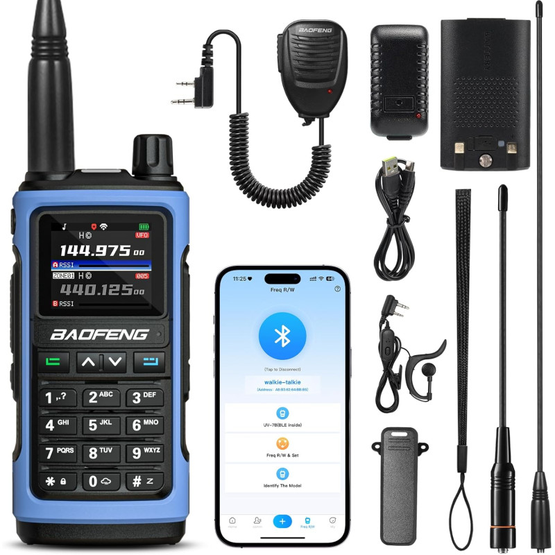 BAOFENG UV-7B Talkie-Walkie Radio Amateur Portable, sans Fil APP & Chirp Programmation, Tri-Bande Réception Aviation/FM, 1000CH,