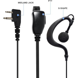 UAYESOK | Casque PTT en forme de G | 2 broches pour radio | Compatible avec les talkies walkies Midland des séries G7/G7XT/G7 Pr