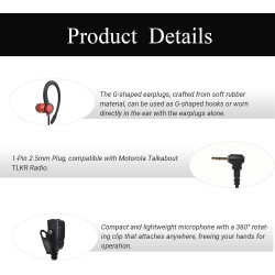 UAYESOK Oreillette radio pour talkie-walkie, crochet souple en forme de G, casque de sécurité avec micro PTT pour Motorola TLKR-