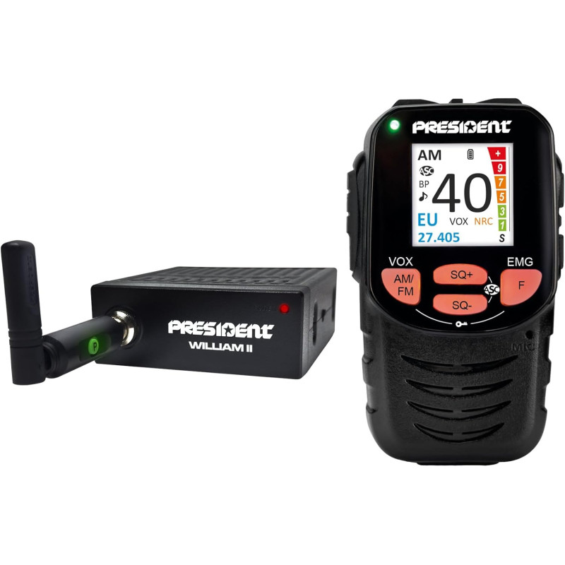 President william ii asc radio cb multistandard - design noir box avec commandes et affichage sur microphone, 40 canaux am/fm, 1