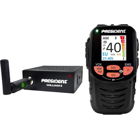 President william ii asc radio cb multistandard - design noir box avec commandes et affichage sur microphone, 40 canaux am/fm, 1