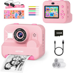 ASTGMI Appareil Photo Instantané, 2.4" Écran Appareil Photo Enfant avec Papier d'impression et Carte 32GB, Mode Selfie et Video,