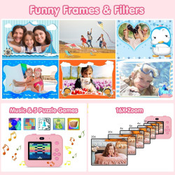 ASTGMI Appareil Photo Instantané, 2.4" Écran Appareil Photo Enfant avec Papier d'impression et Carte 32GB, Mode Selfie et Video,
