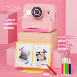 ASTGMI Appareil Photo Instantané, 2.4" Écran Appareil Photo Enfant avec Papier d'impression et Carte 32GB, Mode Selfie et Video,