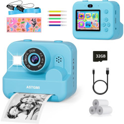 ASTGMI Appareil Photo Instantané, 2.4" Écran Appareil Photo Enfant avec Papier d'impression et Carte 32GB, Mode Selfie et Video,