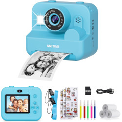 ASTGMI Appareil Photo Instantané, 2.4" Écran Appareil Photo Enfant avec Papier d'impression et Carte 32GB, Mode Selfie et Video,