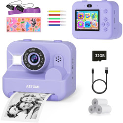 ASTGMI Appareil Photo Instantané, 2.4" Écran Appareil Photo Enfant avec Papier d'impression et Carte 32GB, Mode Selfie et Video,