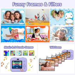 ASTGMI Appareil Photo Instantané, 2.4" Écran Appareil Photo Enfant avec Papier d'impression et Carte 32GB, Mode Selfie et Video,
