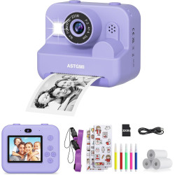 ASTGMI Appareil Photo Instantané, 2.4" Écran Appareil Photo Enfant avec Papier d'impression et Carte 32GB, Mode Selfie et Video,