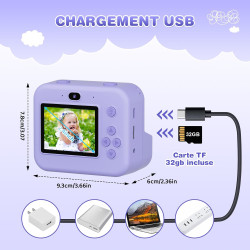 ASTGMI Appareil Photo Instantané, 2.4" Écran Appareil Photo Enfant avec Papier d'impression et Carte 32GB, Mode Selfie et Video,