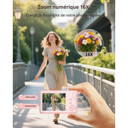 Longyi Appareil Photo numérique 4K 48 MP avec Carte SD 32 Go, Zoom numérique 16x, Appareil Photo Compact avec câble USB, Sac Por