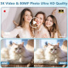 Appareil Photo numérique 5K 80 MP avec écran LCD 2,4" et écran Selfie 1,5", Zoom numérique 18x, Carte TF 32 Go, Appareil Photo C
