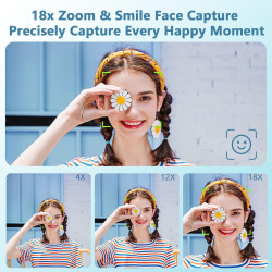 Appareil Photo numérique 5K 80 MP avec écran LCD 2,4" et écran Selfie 1,5", Zoom numérique 18x, Carte TF 32 Go, Appareil Photo C