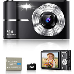 Appareil Photo Numérique 50MP 1080P, Compact Appareil Photo avec Carte 32Go, Écran 2,4”, Zoom Numérique 16X, Mini Camera Vlog po
