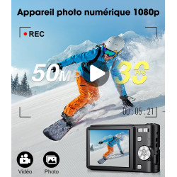 Appareil Photo Numérique 50MP 1080P, Compact Appareil Photo avec Carte 32Go, Écran 2,4”, Zoom Numérique 16X, Mini Camera Vlog po