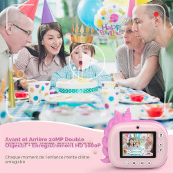 HiMont Appareil Photo Numérique Instantané,avec Papier d'impression & Carte TF 32G, Caméra Vidéo avec Stylos Colorés pour Le Bri