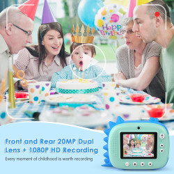 HiMont Appareil Photo Instantané Enfants, Numérique avec Papier d'impression & Carte TF 32G, Caméra Vidéo avec Stylos Colorés po