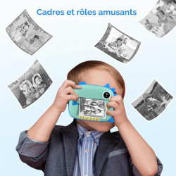 HiMont Appareil Photo Instantané Enfants, Numérique avec Papier d'impression & Carte TF 32G, Caméra Vidéo avec Stylos Colorés po