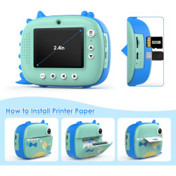 HiMont Appareil Photo Instantané Enfants, Numérique avec Papier d'impression & Carte TF 32G, Caméra Vidéo avec Stylos Colorés po