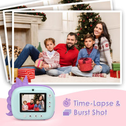 HiMont Appareil Photo Instantané Numérique avec Papier d'impression & Carte TF 32G, Caméra Vidéo avec Stylos Colorés pour Le Bri