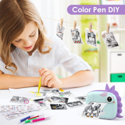 HiMont Appareil Photo Instantané Numérique avec Papier d'impression & Carte TF 32G, Caméra Vidéo avec Stylos Colorés pour Le Bri